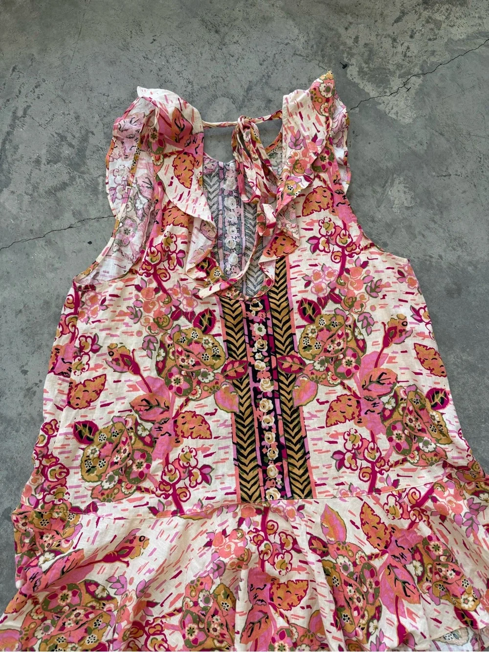 Free People Pink Floral Ruffle Mini Dress
